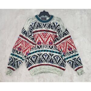 Vintage Botany 500 Sweater Mens L Acrylic Geometric Pullover 90s Coogi Style